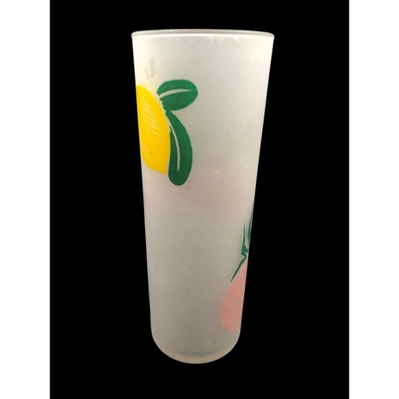 Set Of 4 Mid Century Federal Frosted Tom Collins Glasses With Retro Fruit Design - Picture 15 of 16